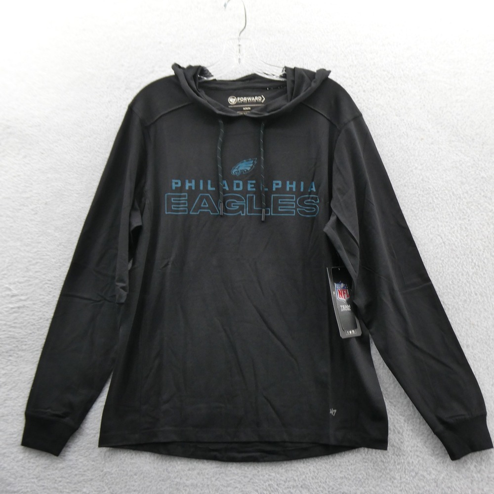 '47 Shirt Mens Medium Philadelphia Eagles Black Hooded Long Sleeve Cotton Poly